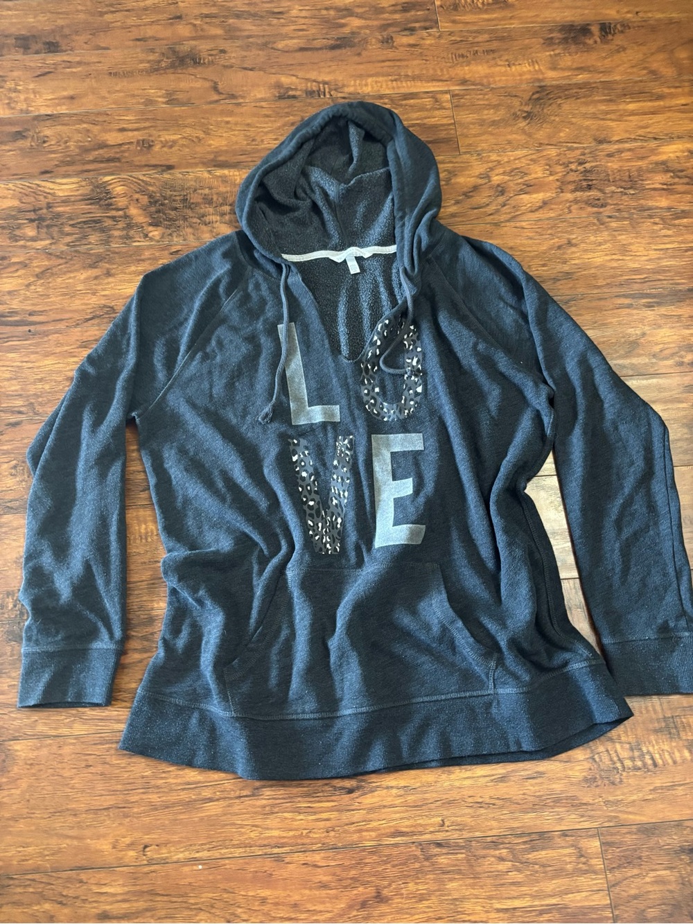 Victoria's Secret Black Hooded Sweater with LOVE Graphic